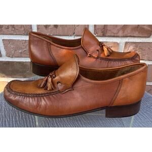 Men's Padrino Brown Leather Tassel Loafer Shoes Size 12m Made in Italy